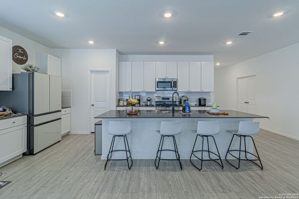 Interior, Kitchen, Recessed Lighting, Wood Texture Flooring