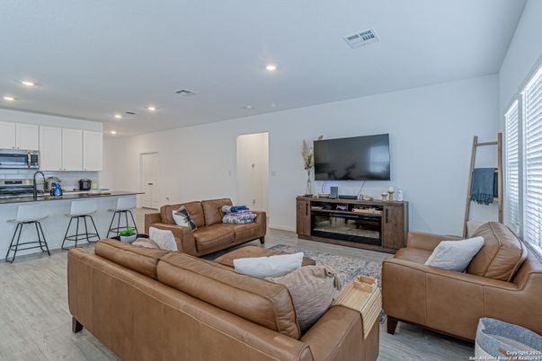 Interior, Kitchen, Living room, Recessed Lighting, Stainless Steel Appliances, Wood Texture Flooring