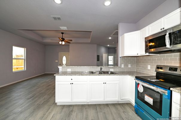 Interior, Kitchen, Recessed Lighting, Wood Texture Flooring