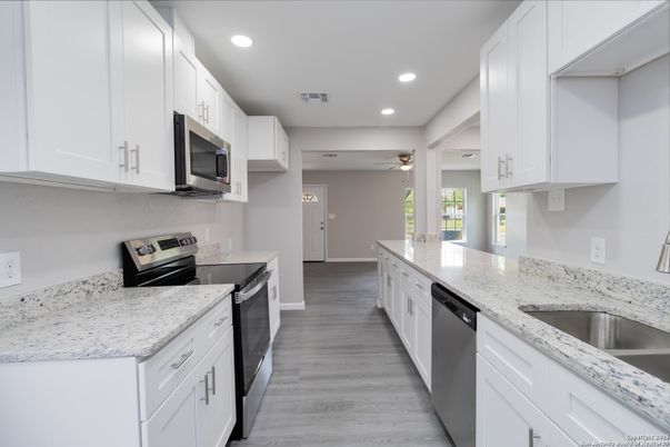 Interior, Kitchen, Recessed Lighting, Wood Texture Flooring