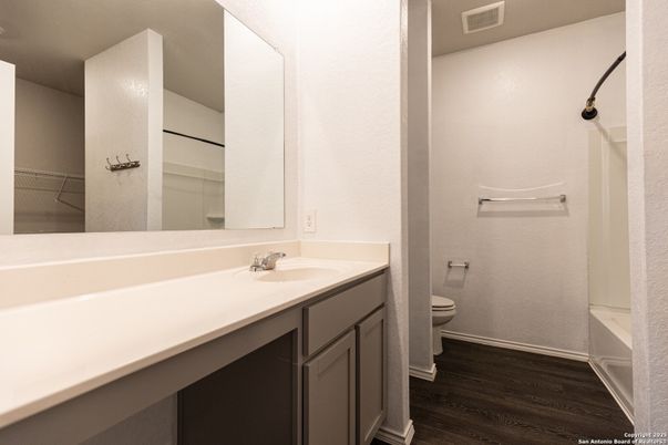 Bathroom, Dual Sink Vanities, Interior, Wood Texture Flooring