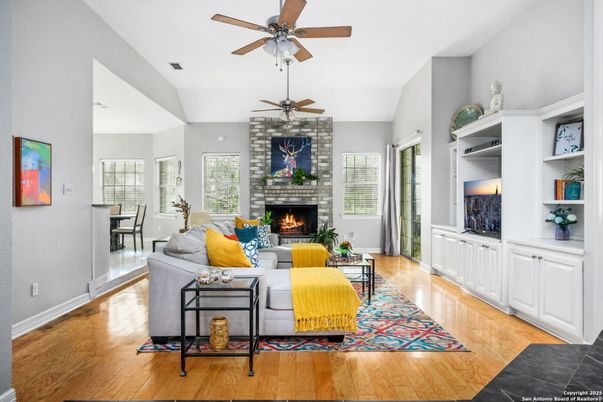 Fireplace, Interior, Living room, Stone Walls, Wood Texture Flooring