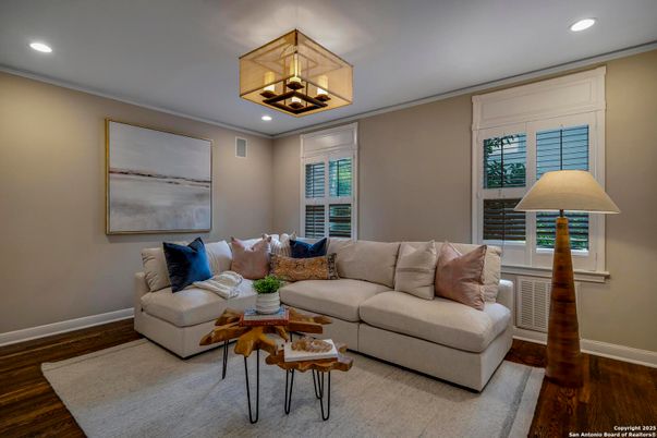 Interior, Living room, Recessed Lighting, Wood Texture Flooring