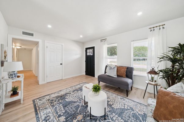 Interior, Living room, Recessed Lighting, Wood Texture Flooring