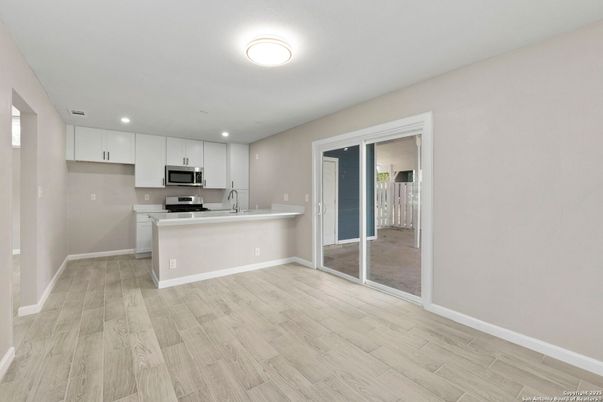 Interior, Kitchen, Recessed Lighting, Wood Texture Flooring