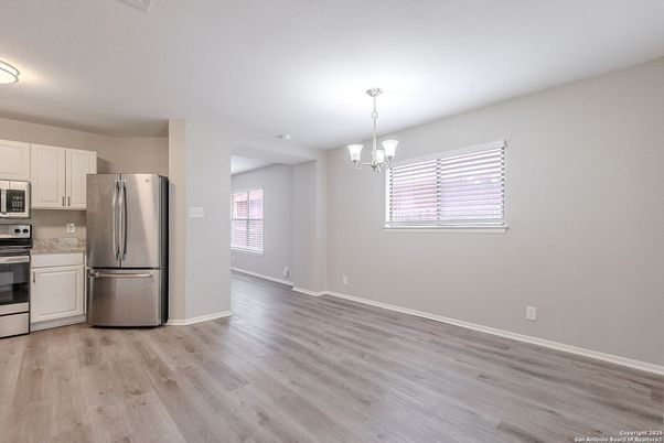 Chandelier, Interior, Kitchen, Stainless Steel Appliances, Wood Texture Flooring