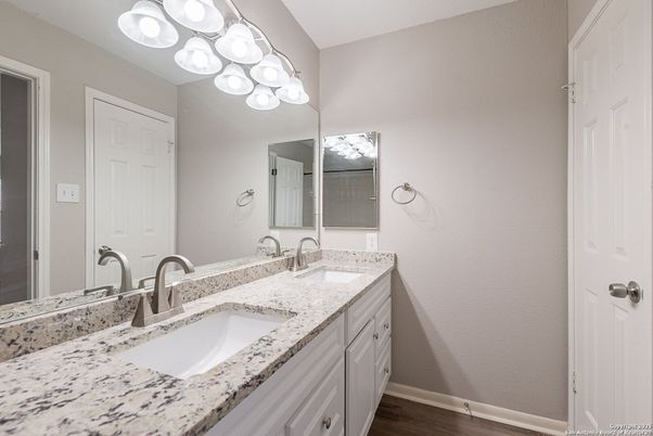 Bathroom, Dual Sink Vanities, Interior, Wood Texture Flooring