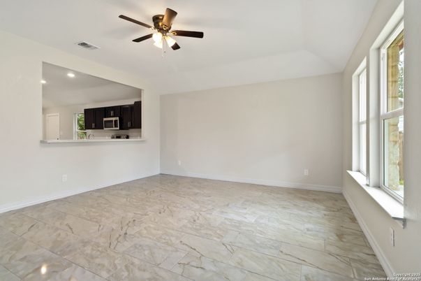 Empty room, Interior, Kitchen, Marble, Recessed Lighting