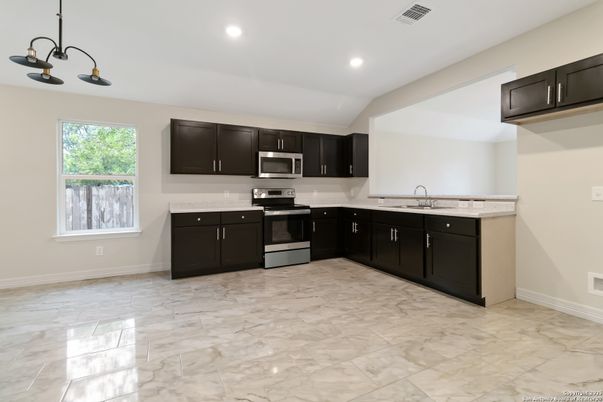 Interior, Kitchen, Marble, Recessed Lighting, Stainless Steel Appliances