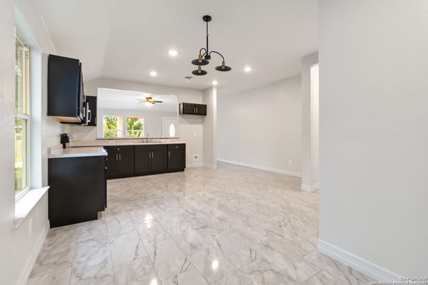 Interior, Kitchen, Marble, Pendant Lights, Recessed Lighting