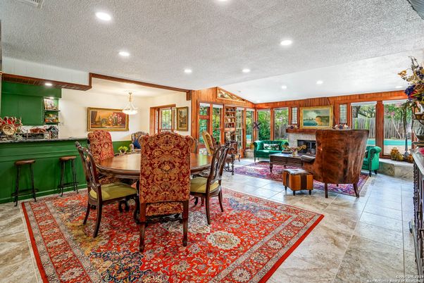 Dining room, Fireplace, Interior, Living room, Recessed Lighting
