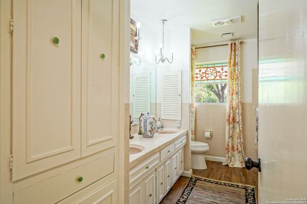 Bathroom, Chandelier, Interior, Wood Texture Flooring