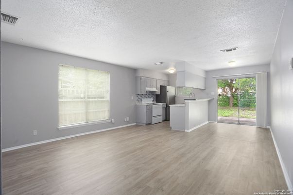Empty room, Interior, Kitchen, Washer, Wood Texture Flooring