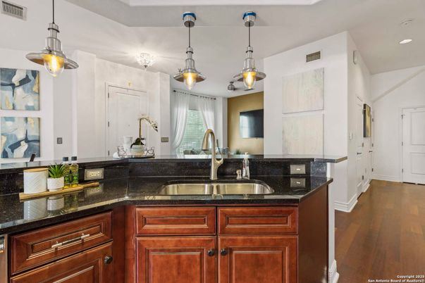 Interior, Kitchen, Pendant Lights, Recessed Lighting, Wood Texture Flooring