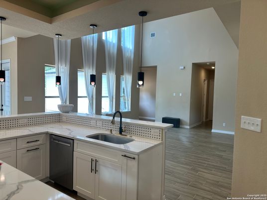 Interior, Kitchen, Pendant Lights, Wood Texture Flooring