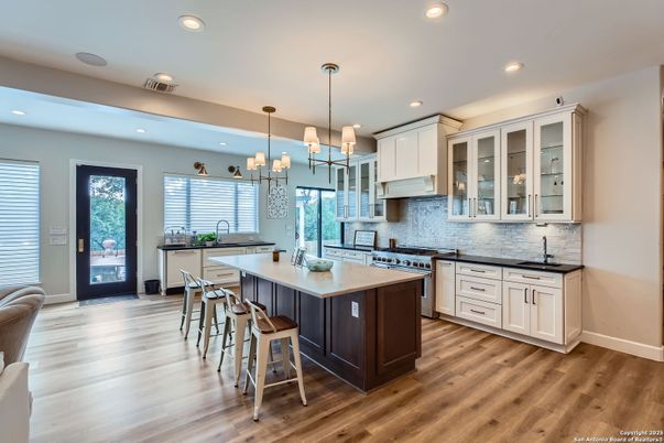 Interior, Kitchen, Pendant Lights, Recessed Lighting, Wood Texture Flooring