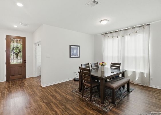 Dining room, Interior, Recessed Lighting, Wood Texture Flooring