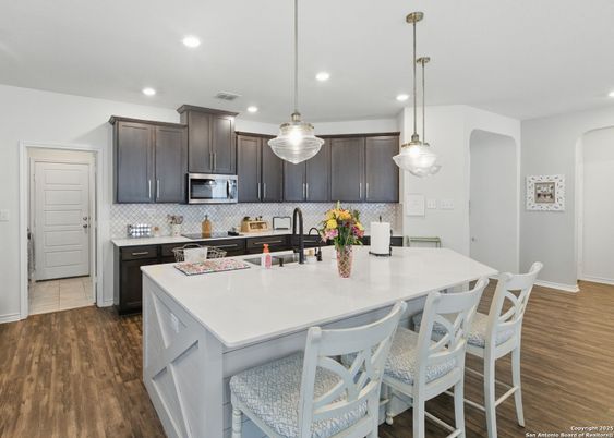 Interior, Kitchen, Pendant Lights, Recessed Lighting, Wood Texture Flooring
