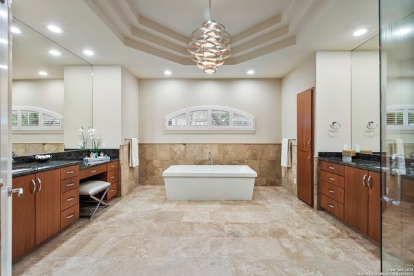 Bathroom, Dual Sink Vanities, Free Standing Baths, Interior, Pendant Lights, Recessed Lighting