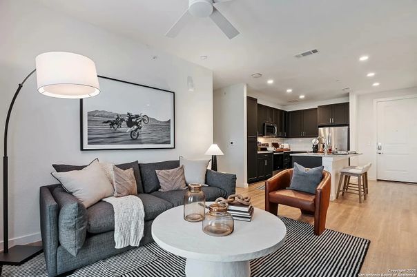 Interior, Kitchen, Living room, Recessed Lighting, Stainless Steel Appliances, Wood Texture Flooring