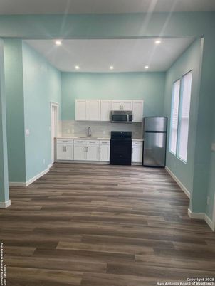 Interior, Kitchen, Recessed Lighting, Wood Texture Flooring