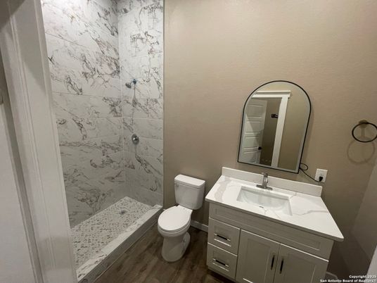 Bathroom, Interior, Marble Walls, Wood Texture Flooring