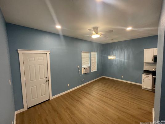 Empty room, Interior, Pendant Lights, Recessed Lighting, Wood Texture Flooring