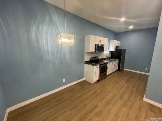 Interior, Kitchen, Pendant Lights, Recessed Lighting, Wood Texture Flooring