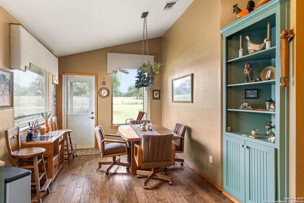 Dining room, Interior, Pendant Lights, Wood Texture Flooring