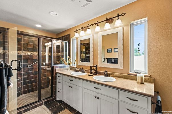 Bathroom, Dual Sink Vanities, Glass Shower, Interior, Recessed Lighting
