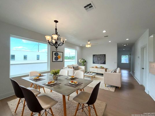Chandelier, Dining room, Interior, Living room, Recessed Lighting, Wood Texture Flooring