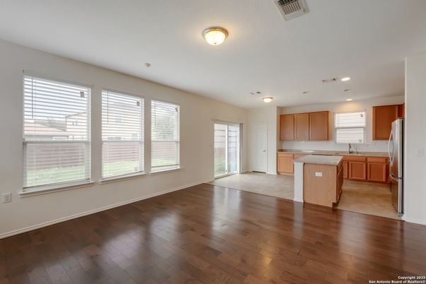 Empty room, Interior, Kitchen, Recessed Lighting, Wood Texture Flooring