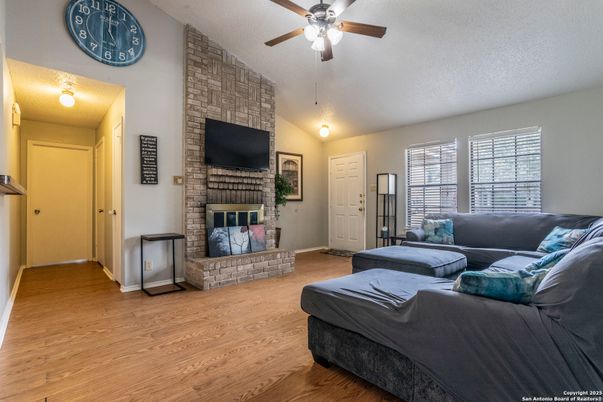 Fireplace, Interior, Living room, Stone Walls, Wood Texture Flooring