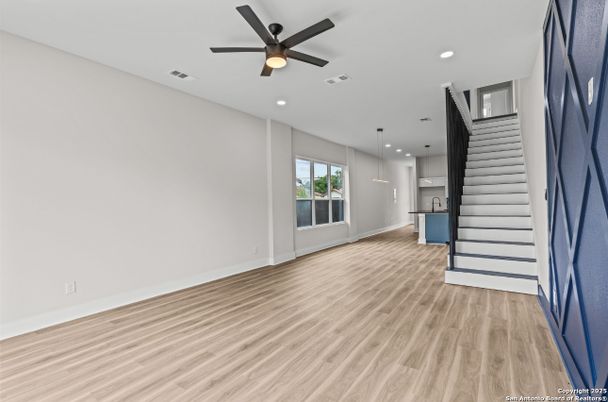 Empty room, Interior, Kitchen, Recessed Lighting, Wood Texture Flooring