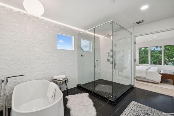 Bathroom, Free Standing Baths, Glass Shower, Interior, Recessed Lighting