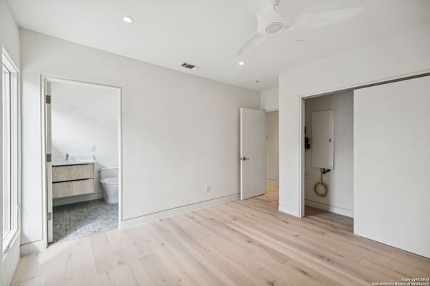 Bathroom, Empty room, Interior, Recessed Lighting, Wood Texture Flooring