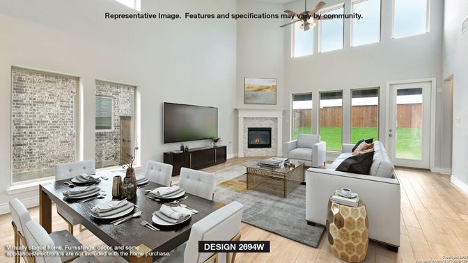 Dining room, Fireplace, Interior, Living room, Wood Texture Flooring