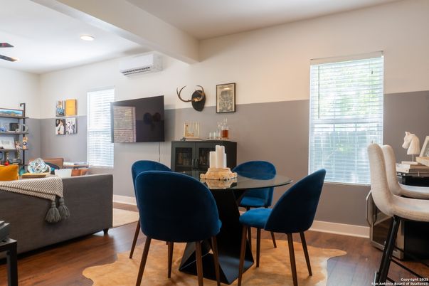 Dining room, Interior, Recessed Lighting, Wood Texture Flooring