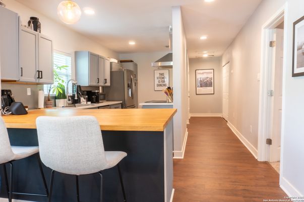 Interior, Kitchen, Recessed Lighting, Wood Texture Flooring