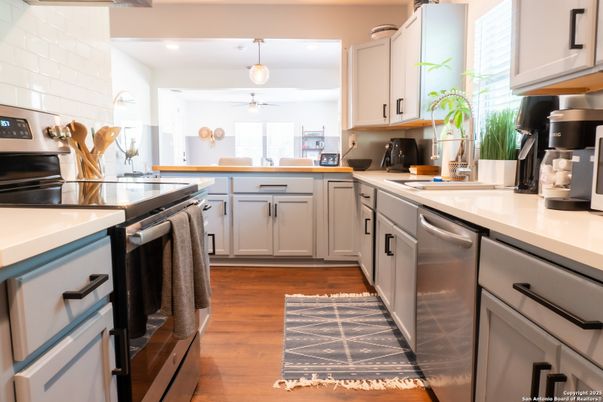 Interior, Kitchen, Recessed Lighting, Wood Texture Flooring