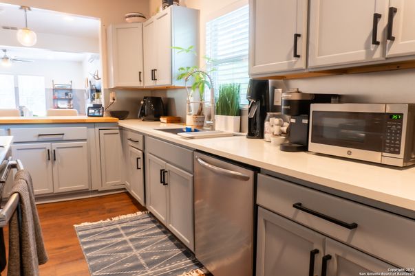 Interior, Kitchen, Pendant Lights, Stainless Steel Appliances, Wood Texture Flooring