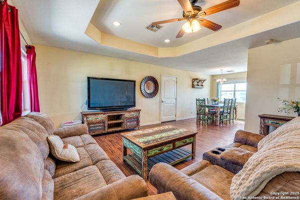 Chandelier, Dining room, Interior, Living room, Recessed Lighting, Wood Texture Flooring