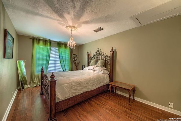 Bedroom, Chandelier, Interior, Wood Texture Flooring