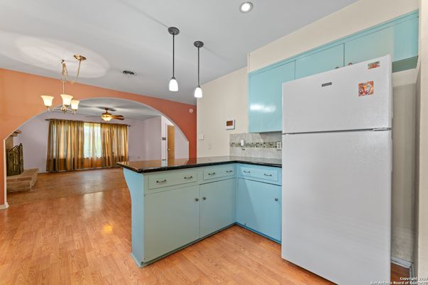 Chandelier, Interior, Kitchen, Pendant Lights, Recessed Lighting, Wood Texture Flooring