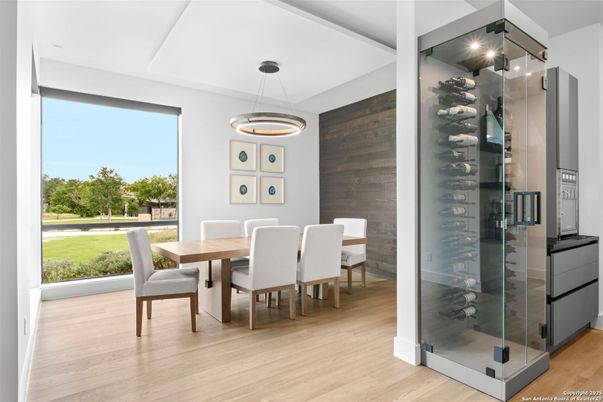 Dining room, Interior, Pendant Lights, Wood Texture Flooring