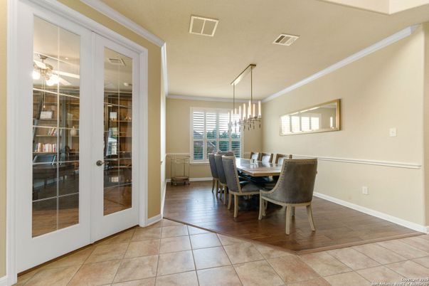 Chandelier, Dining room, Interior, Pendant Lights, Wood Texture Flooring