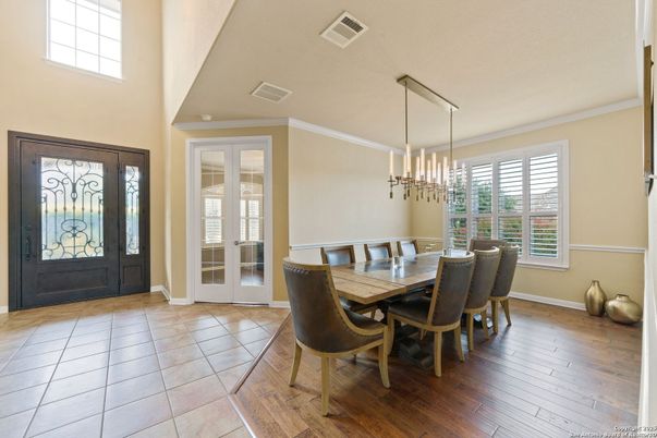 Chandelier, Dining room, Interior, Pendant Lights, Wood Texture Flooring