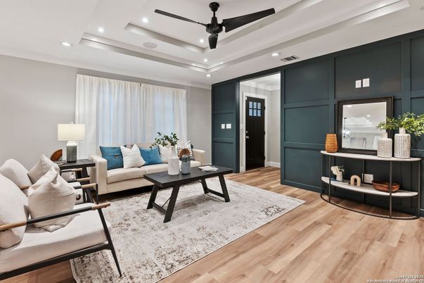 Interior, Living room, Recessed Lighting, Wood Texture Flooring