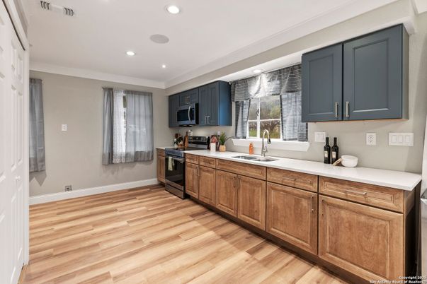 Interior, Kitchen, Recessed Lighting, Wood Texture Flooring