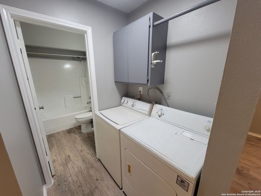 Bathroom, Interior, Utility Closets, Washer, Wood Texture Flooring